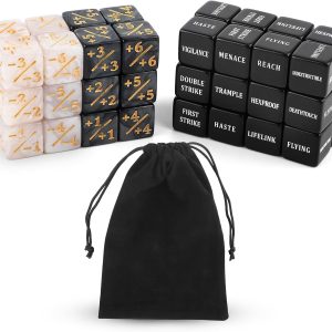 48pcs Abilities Keywords Counter Dice, Acrylic Creature Stats Buff Tokens Dice Set Magic Counters with Velvet Bag for MTG TCG Card Gaming Accessories for The Gathering Party Table Games Bars