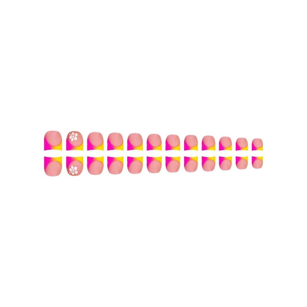 48Pcs Gradient Orange Pink French Tips Press on Toenails Water Ripple Press on Nails Long Square False Nails with Ombre Designs White Flower Fake Toes Glossy Summer Nails for Women Girls DIY Manicure - Image 4