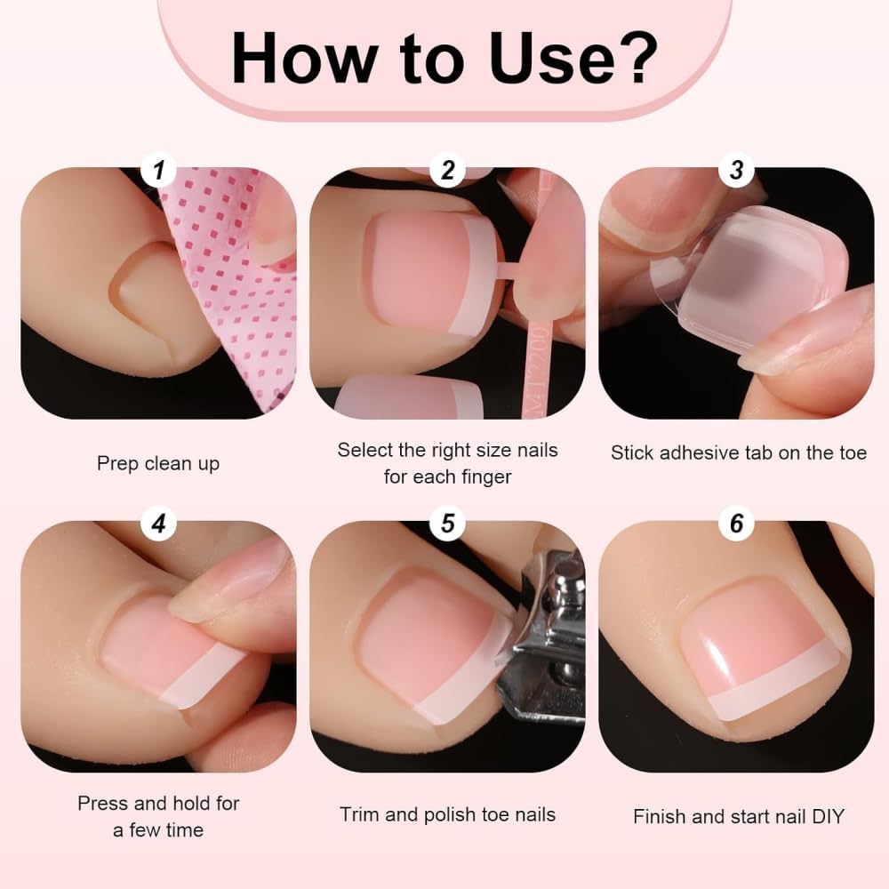 48Pcs Gradient Orange Pink French Tips Press on Toenails Water Ripple Press on Nails Long Square False Nails with Ombre Designs White Flower Fake Toes Glossy Summer Nails for Women Girls DIY Manicure - Image 6