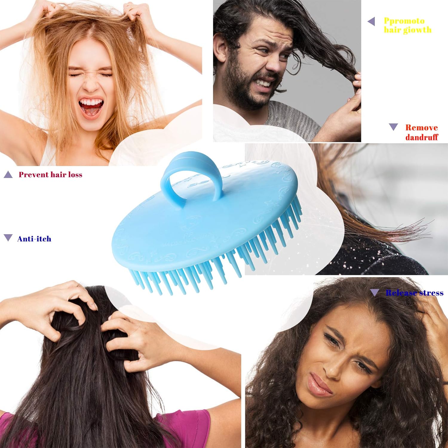 4Pack Hair Scalp Exfoliator Brush Dandruff Cleaning brush, Flexible Scalp Massager, Shower Shampoo Brush for Home, Office, Travel and Pets - Image 4