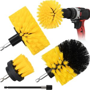 4pcs Drill Brush Attachment Kit, 2025 New Grout Drill Brush Set, All Purpose Power Scrubber Cleaning Kit for Bathtubs, Tile Grout Lines, Bathroom, Showers, Tile, Tile Seams (Yellow)