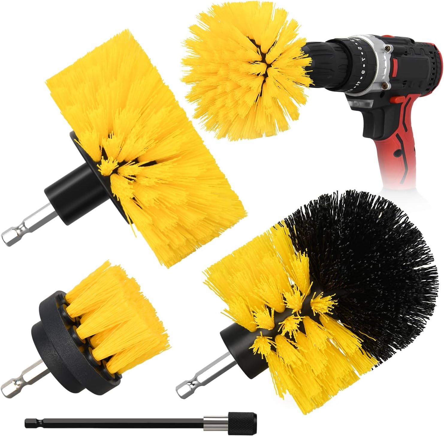 4pcs Drill Brush Attachment Kit, 2025 New Grout Drill Brush Set, All Purpose Power Scrubber Cleaning Kit for Bathtubs, Tile Grout Lines, Bathroom, Showers, Tile, Tile Seams (Yellow)
