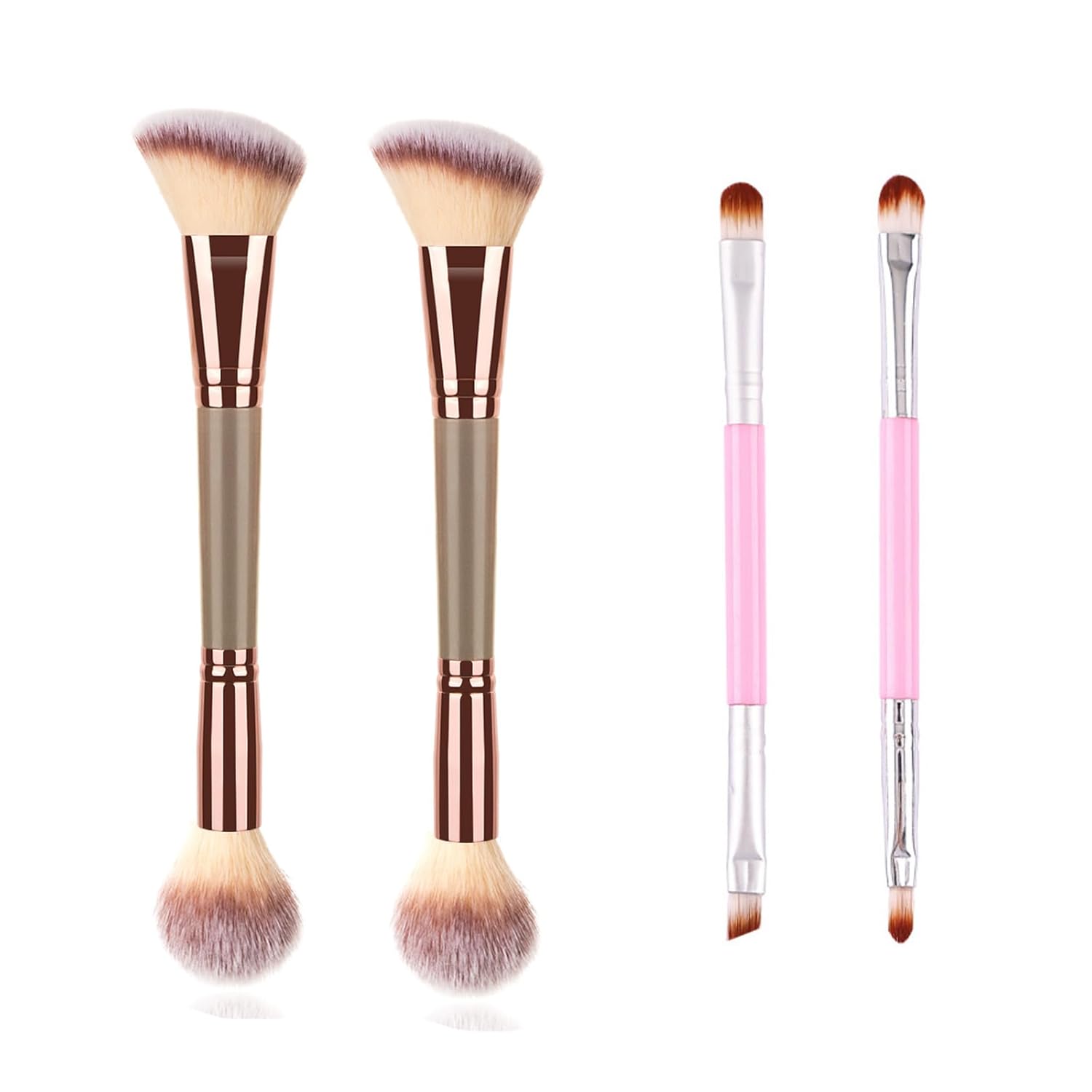 4Pcs Dual-ended Makeup Brushes for Contouring Eyeshadow Blending and Bronzing Angled Foundation Brush and Concealer Brush Premium Luxe Hair for Flawless Application of Liquid Cream and Powder Makeu