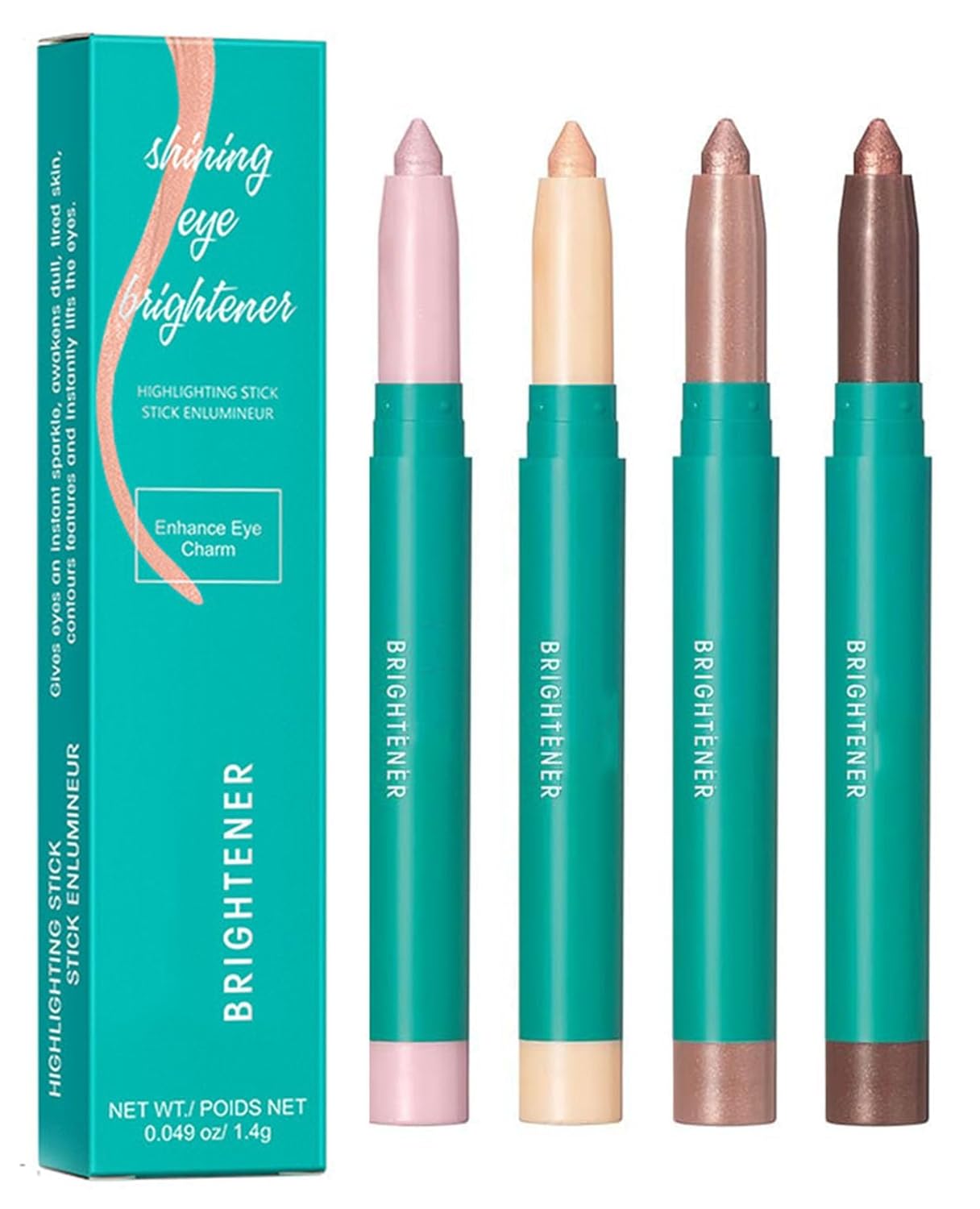 4Pcs Eyeshadow Stick, Eye shadow Brightener Stick Glitter Highlighter Makeup Eye Liner, Shimmer Creamy Long Lasting Eye Makeup. (4 colors)