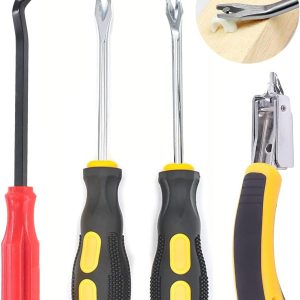 4Pcs Upholstery and Construction Staple Remover with Tack Puller Tool, Nail Puller, Carpet Nail Remover, Heavy Duty Staple Puller Remover, for Furniture Floor Wooden Case Carton Photo Frame