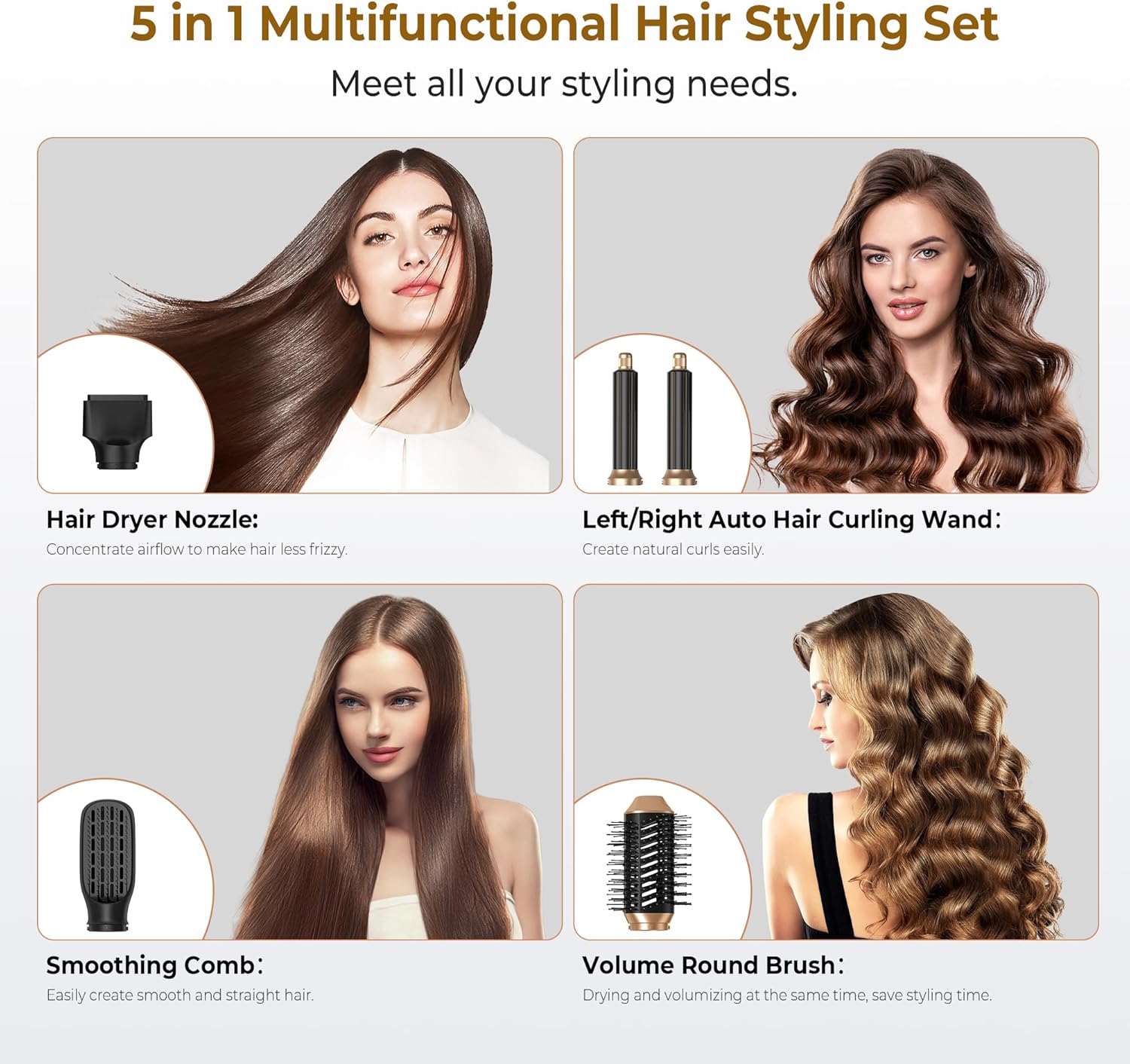 5-in-1 Detachable Blow Dryer Brush Set for Women Negative Ionic Volumizer Straightener Dryer - Image 3