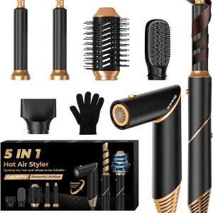 5 in 1 Blow Dryer Brush,Hair Dryer Brush with Detachable Air Styler,Negative Ionic Magic Hair Styler,Hot Air Brush for Women Volumizer,Straightener,Drying