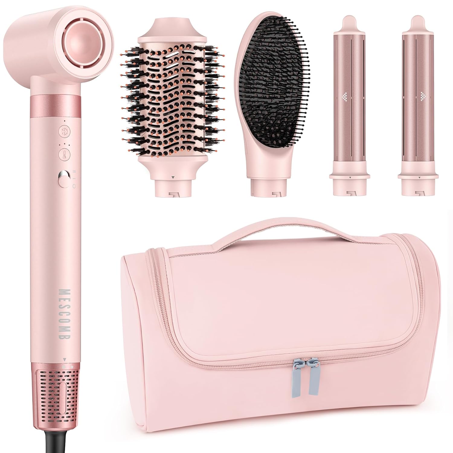 5 in 1 High-Speed Hot Air Styler - Professional Frizz-Free Hair Dryer Brush, Fast Drying Hair Dryer, No Heat Damage Air Styler Wrap - Curl, Volumize, Straighten with Travel Bag