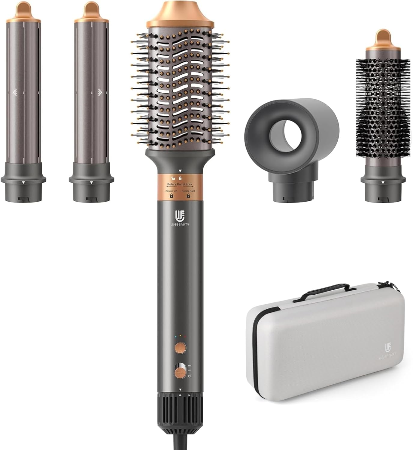 5 in 1 Hot Air Brush Hair Dryer Air Styler - 110,000 RPM Fast Drying, Curling, Straightening with Ceramic Coating & Negative Ion, No Heat Damage for All Hair Types, Includes Travel Case (Gold)