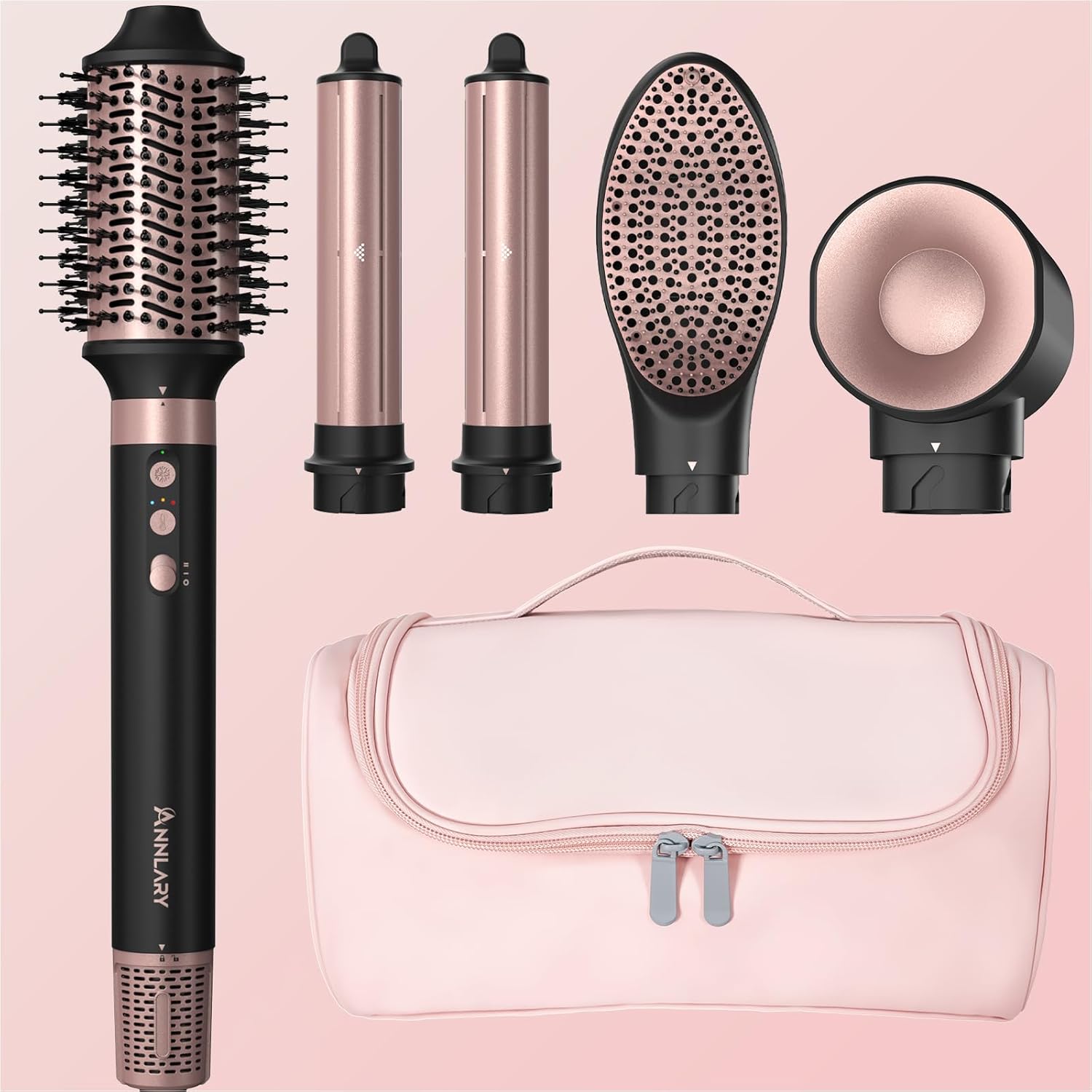5 in 1 Ionic Hot Air Styler, 1400W Powerful Hair Dryer Brush, Auto-Wrap Curlers, Paddle Brush for Fast Drying, Curling, Straightening, Volumizing with Travel & Storage Bag