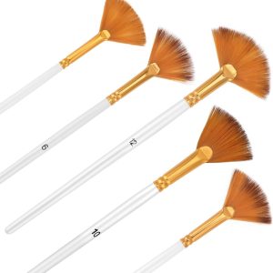 5 Pcs Fan Paint Brushes Set Acrylic Paint Brushes Set Professional Soft Anti-Shedding Nylon Hair Fan Paint Brush with Long Wood Handles for Acrylic Painting, Oil Watercolor Painting
