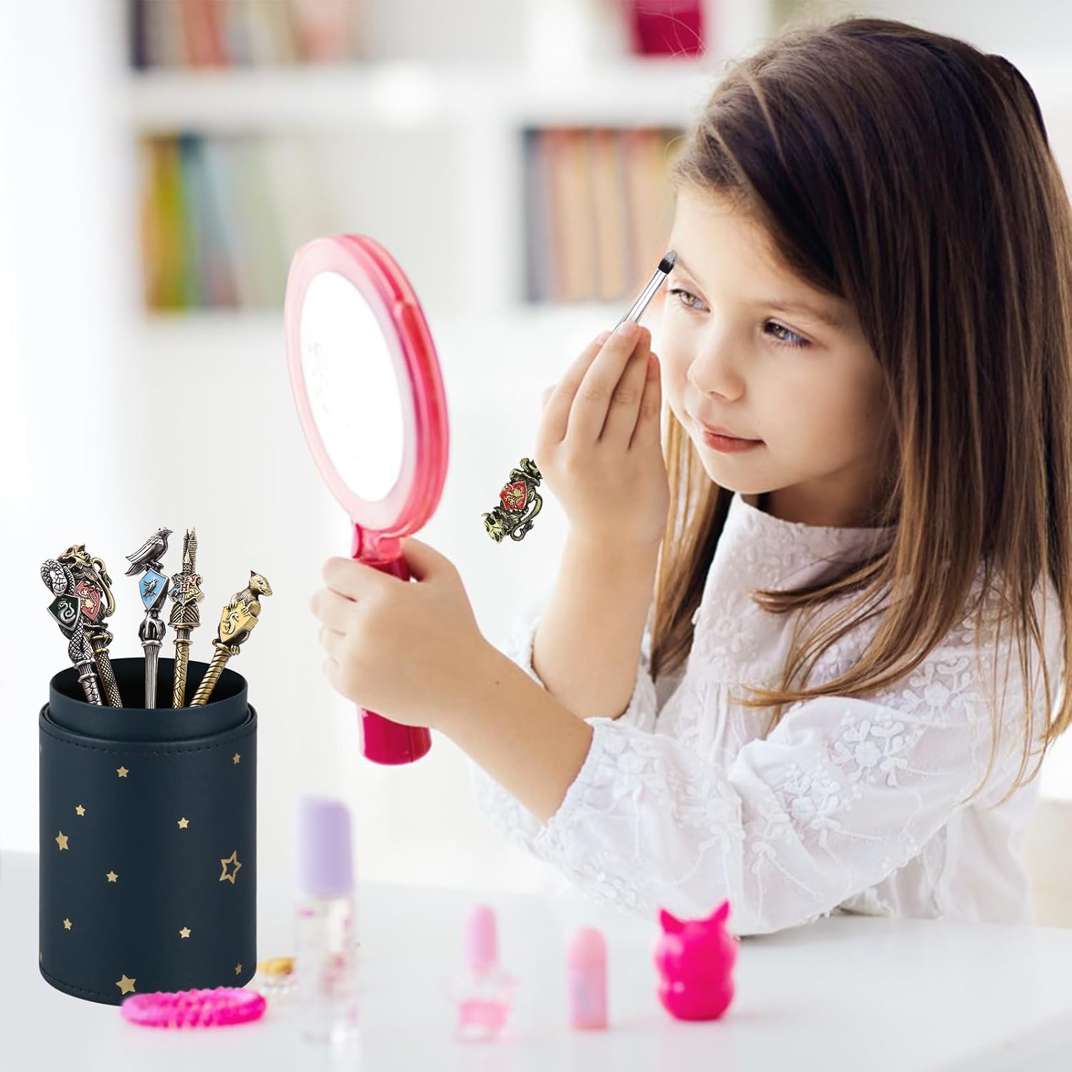 5 Pcs Potter Makeup Brushes Set with Brushes Holder, Wi-zard Wand Makeup Brushes Set,Harry Gifts for Women Girls - Image 4