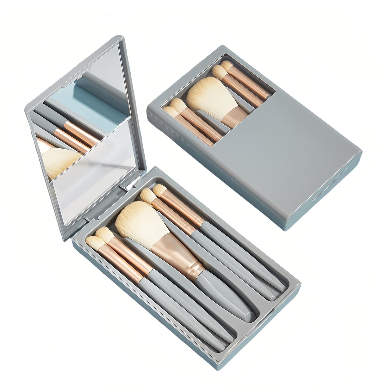 5-Piece Professional Makeup Brush Set with Mirror & Travel Case | Hypoallergenic Vegan Bristles for Sensitive Skin | Luxury Gift-Ready Box, Portable Cosmetic Kit for Brides, Travel, On-the-Go Touchups
