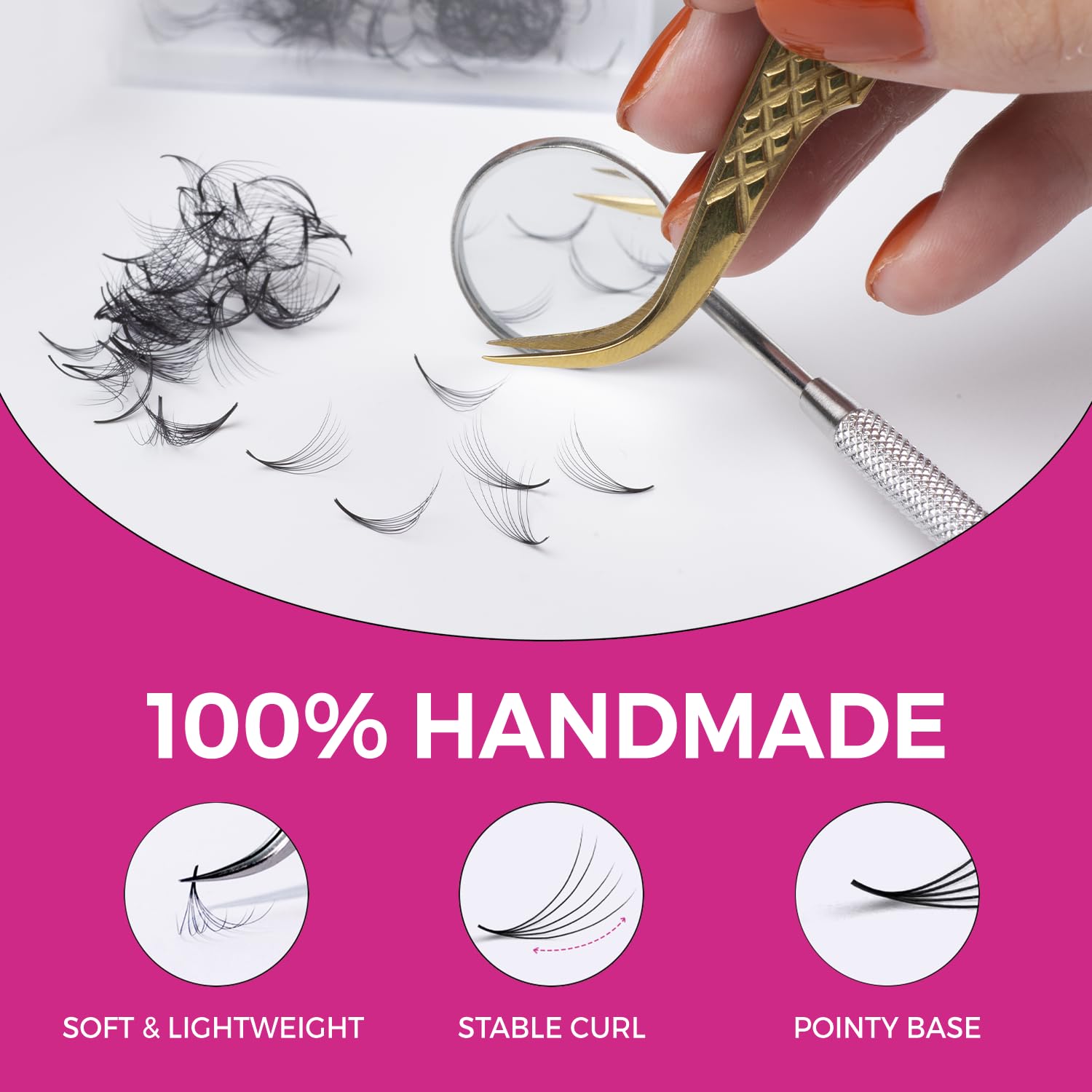 500 Promade Fans - 5D 0.07 Size 13mm Curl CC - Volume Premade Lash Fans for Eyelash Extensions Middle Stem Handmade Loose Pre Made Eyelash Fluffy Soft Pointy Base - Image 4