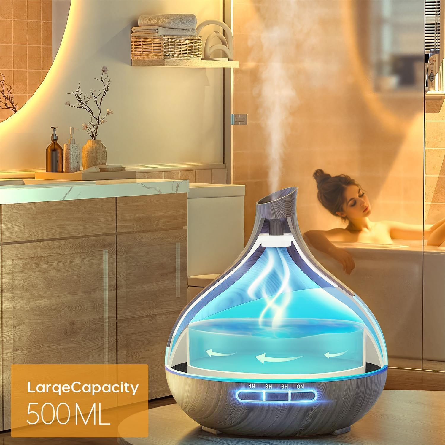 500ML Essential Oil Diffuser: Aroma Diffuser with Remote Control for Hotel Spa Yoga Room - Humidifiers for Bedroom with 14 Colors LED Night Light for Kids/Women Home Relaxation - Image 2