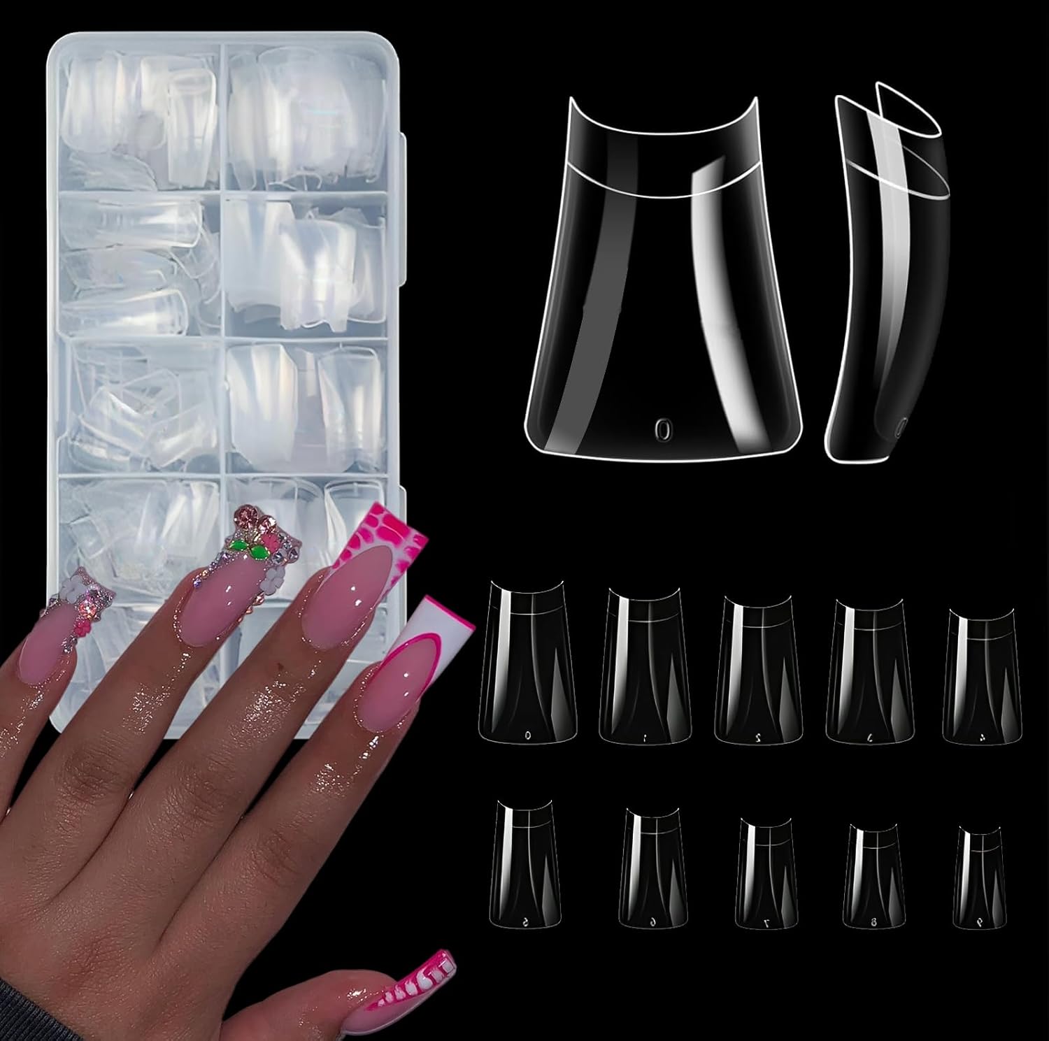 500Pcs Clear Duck Nail Tips, 10 Sizes Pre Shaped Professional Duck Nails Press Ons Half Cover Acrylic Soft Gel Nail Tips for Nail Extension Home DIY Nail Salon with Box
