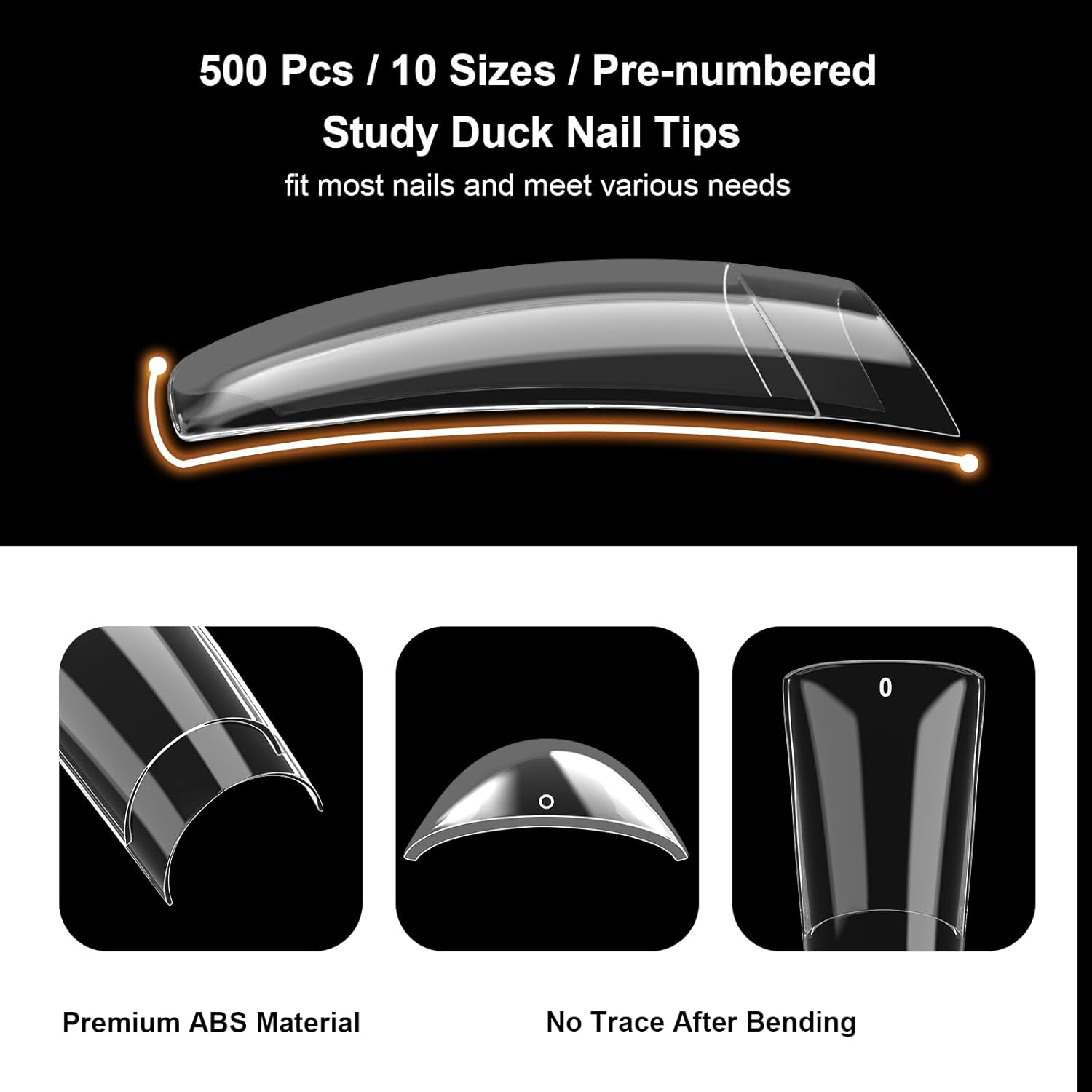 500Pcs Clear Duck Nail Tips, 10 Sizes Pre Shaped Professional Duck Nails Press Ons Half Cover Acrylic Soft Gel Nail Tips for Nail Extension Home DIY Nail Salon with Box - Image 4
