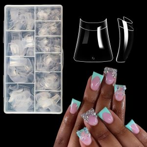 500Pcs Clear Duck Nail Tips Short - 10 Sizes Pre-Shaped Professional Press Ons for Nail Extension, Half Cover Acrylic Soft Gel Tips for Home DIY Nail Salon With Box