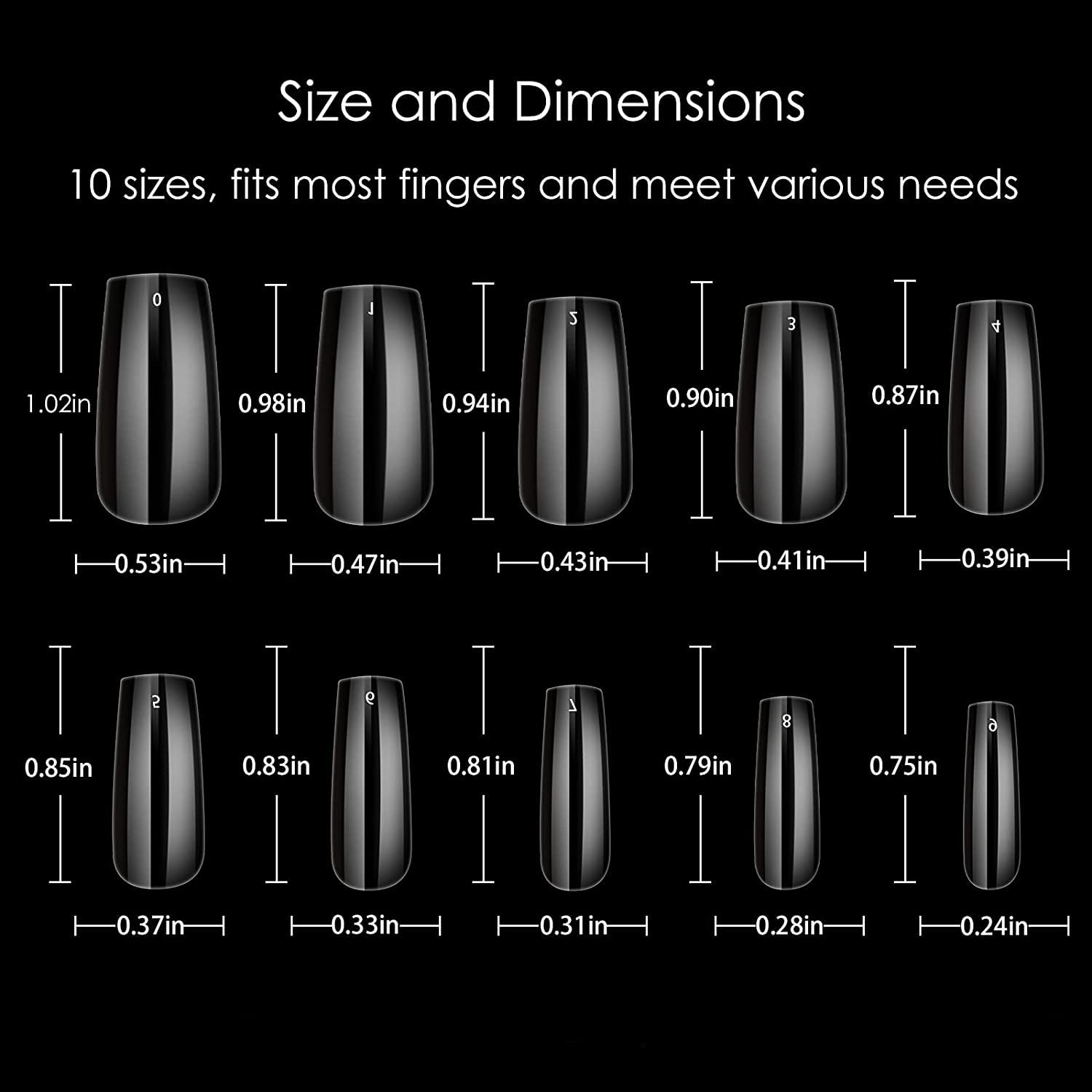 500pcs Clear Square Press on Nails Medium Length Fake Nails Acrylic Full Cover False Nails Tips Transparent Artificial Glue on Nail for Nail Art DIY,10 Sizes - Image 3