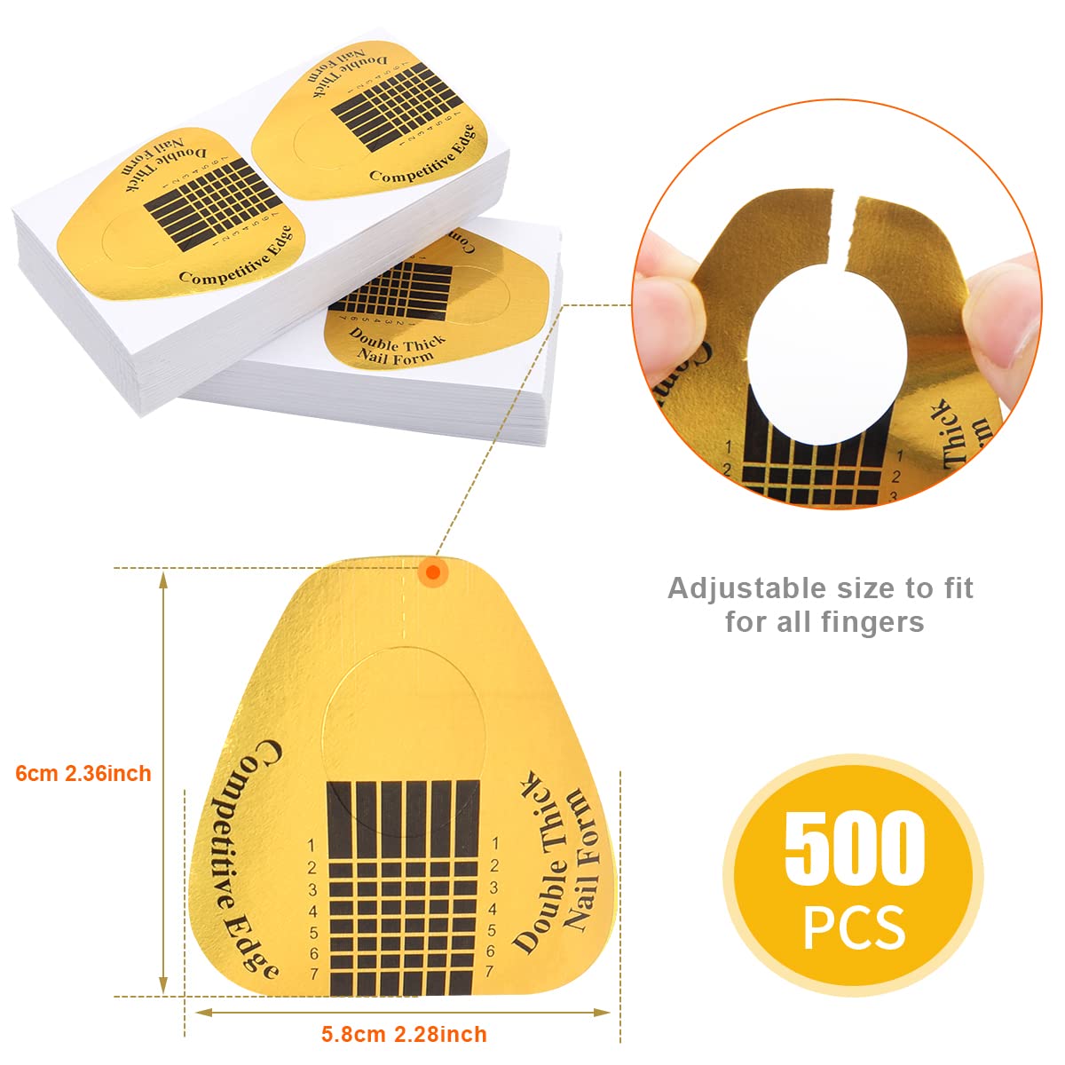 500PCS Nail Forms for Builder, AHIER Gold Horseshoe Nail Extension Forms for Acrylic Nails/UV Gel with Guide Stickers - Image 2