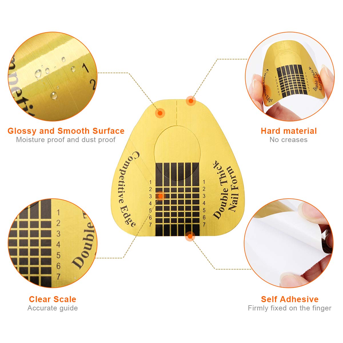 500PCS Nail Forms for Builder, AHIER Gold Horseshoe Nail Extension Forms for Acrylic Nails/UV Gel with Guide Stickers - Image 3