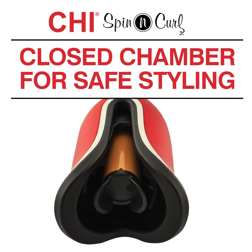 CHI Spin N Curl, Curling Iron For Healthy & Shiny Effortless Curls & Waves, Provides Preset Temperature Settings For Each Hair Texture, Ruby Red - Image 3