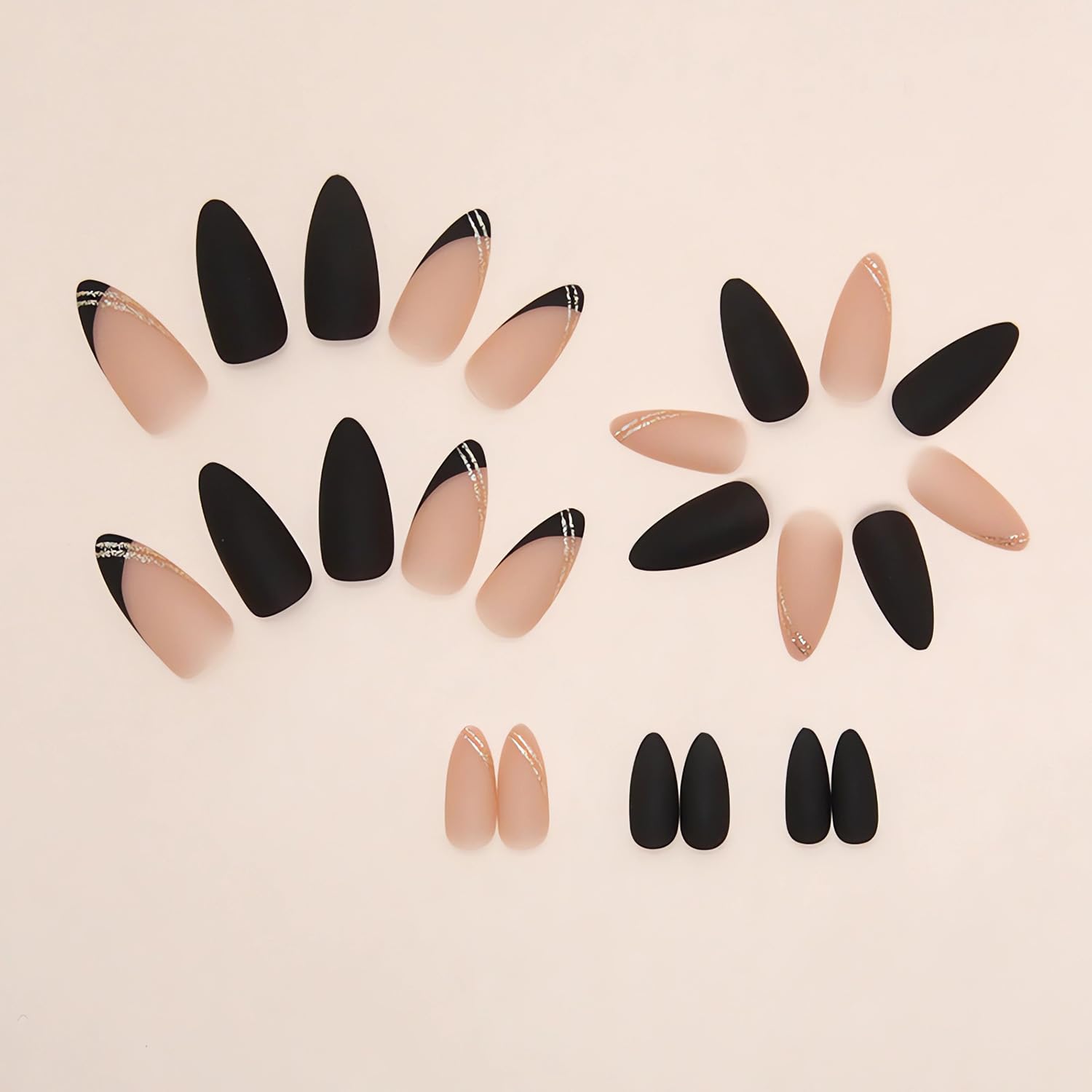 Fall Press on Nails Medium Fake Nails, LPOODDNU Winter Press on Nails Almond Shape False Nail Tips Black Nude Glue on Nails Cute Stick on Nails French Manicure Decorations for Women, 24Pcs - Image 5