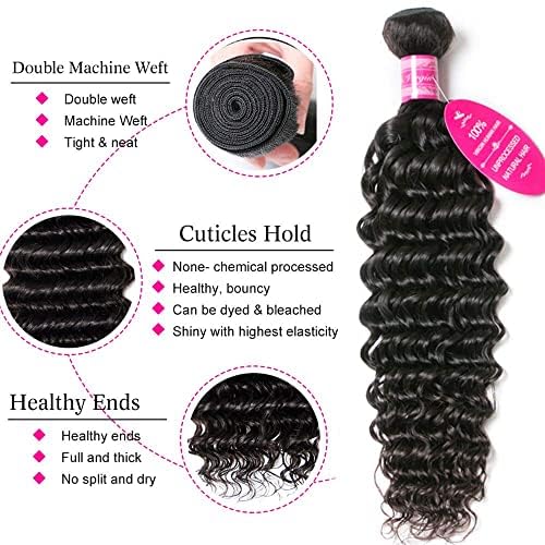 12A 3 Bundles Water Wave Human Hair (16 18 20 Inch) 100% Unprocessed Weave Brazilian Human Hair Bundles Full And Thick Virgin Hair Extensions Natural Color - Image 2