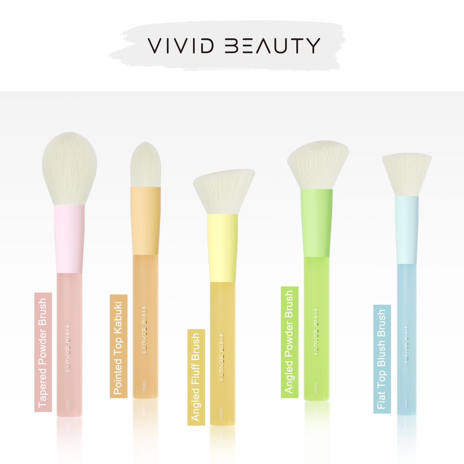 5pcs Multi Color Face Makeup Brush set – Powder, Kabuki, Angled Fluff, Blush Brushes with Vegan Bristles That Mimic Natural Wool – Non-Slip Rubber Handles – Perfect for Contouring, Setting, Blending - Image 6