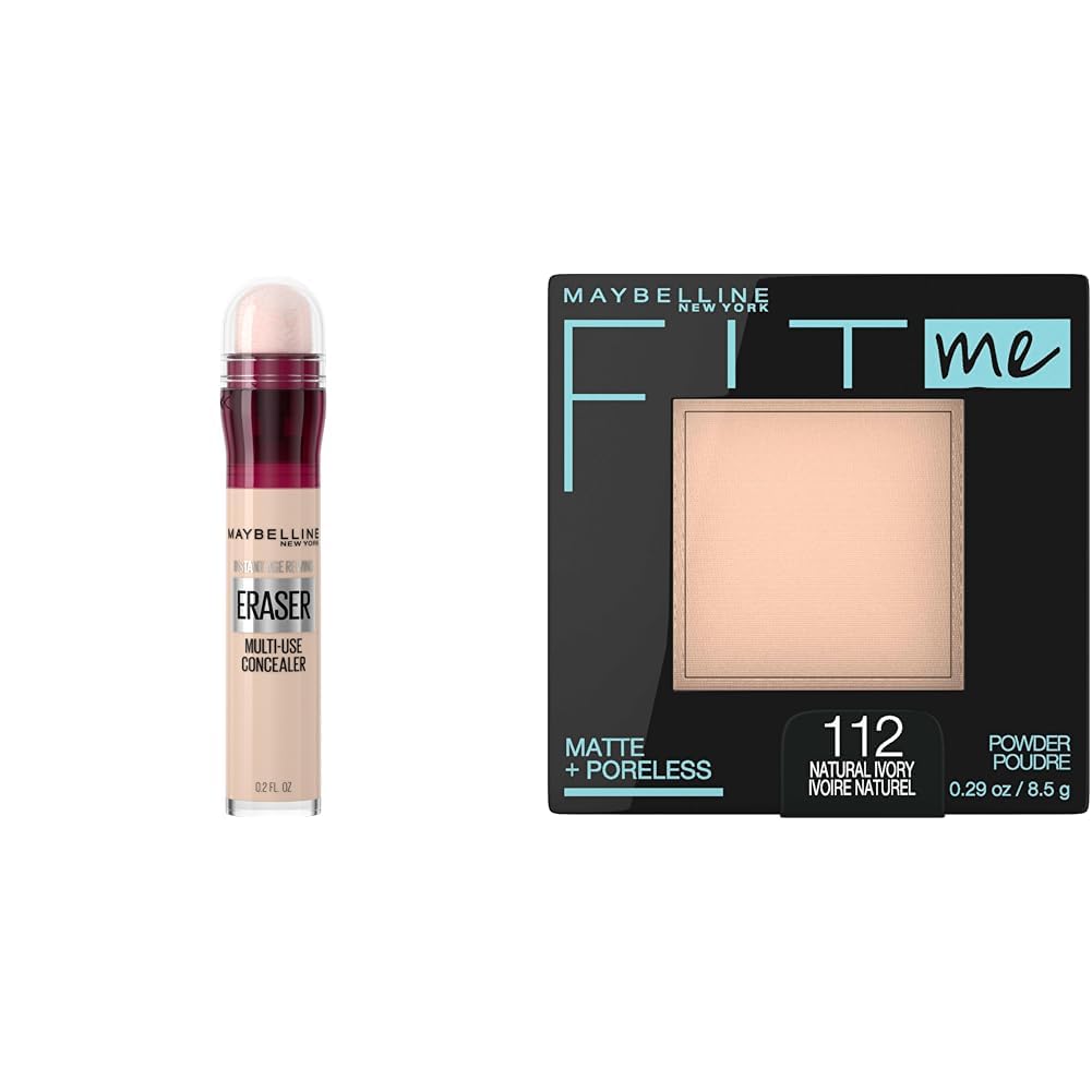 Maybelline Instant Age Rewind Dark Circles Concealer 110 Count and Fit Me Pressed Powder Natural Ivory