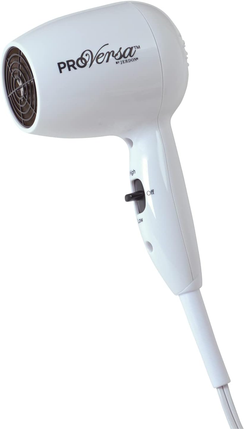 Jerdon 1600W Compact Hair Dryer - White Travel Hair Dryer with 72" Power Cord - JHD8W