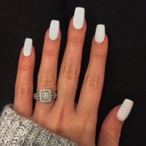 KQueenest Matte White Press on Nails - Short Medium Square Coffin Acrylic Nails Set, 24 Pcs