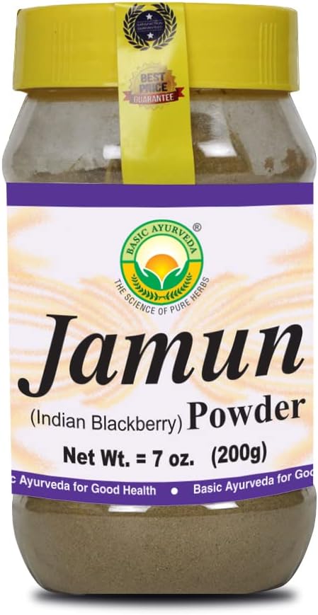 Basic Ayurveda Jamun Powder | Enriched with Vitamin C & A | Organic Indian BlackBerry (Java Plum) Powder | for Healthy Skin & Eye | 7.05 Oz (200g)