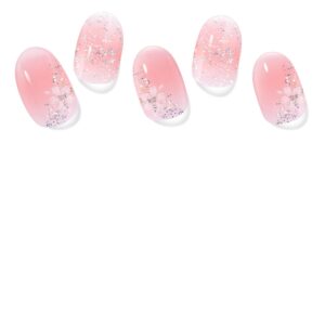 Gel Nail Strips No UV Light Needed, 22Pcs Pink Sakura Gel Nail Stickers for Women, Long Lasting Nails Polish Strip