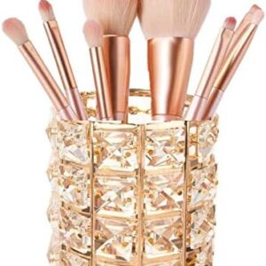 Crystal Makeup Brush Holder Organizer Eyebrow Comb Brushes Pen Pencil Cup Container Cosmetic Storage Organizer,Handcrafted Cosmetics Brushes Cup (Gold)