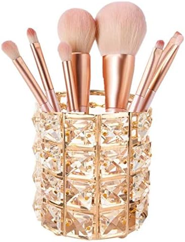 Crystal Makeup Brush Holder Organizer Eyebrow Comb Brushes Pen Pencil Cup Container Cosmetic Storage Organizer,Handcrafted Cosmetics Brushes Cup (Gold)