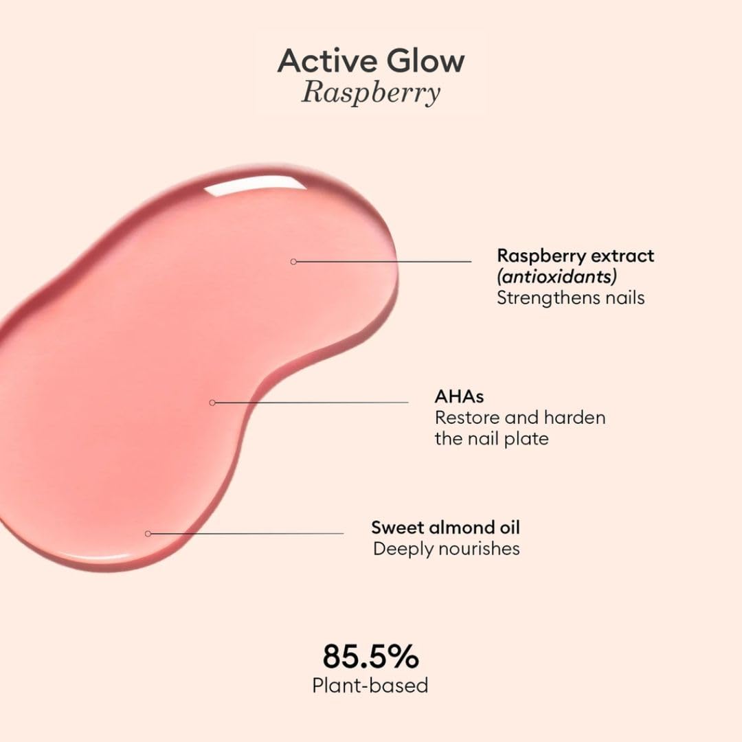 Manucurist Active Glow Raspberry Nail Polish & Care - Ultra-Glowy 2 in 1 Nail Concealer & Care - Plant-Based Ingredients: Sweet Almond Oil, Raspberry for Nourished Nail Rosy Mirror-Like Shine - Image 5