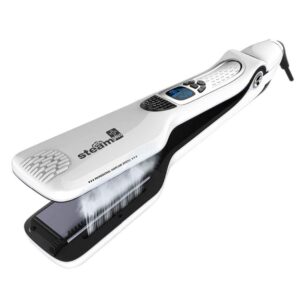 Professional Steam Hair Straightener, Electric Fast Steam Hair Straightener Brush Titanium Ceramic Flat Iron, with Anti-Static Technology and Digital Controls Suitable for All Hair Types (White)