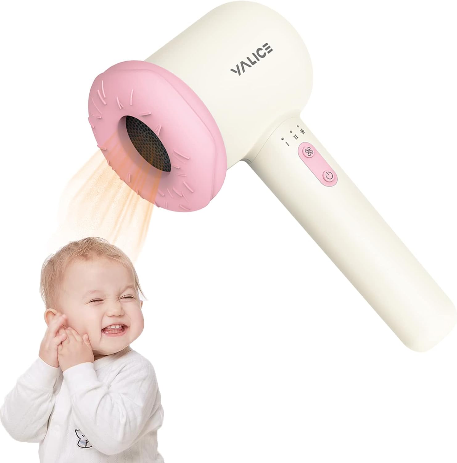 Cordless Hair Dryer for Baby, Mini Kids Hair Blow Dryer Rechargeable Low Noise Gentle Heat for Infant Butt Skin with 3 Speed Settings, 0-3 Years Using (Pink)