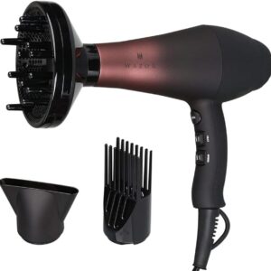 Wazor Professional Ionic Hair Dryer with Diffuser, Infrared Salon Grade Blow Dryer with Comb Attachment, 1875W Powerful Quiet Hair Blow Dryer, Tourmaline Ceramic Hairdryer with Nozzle, Black