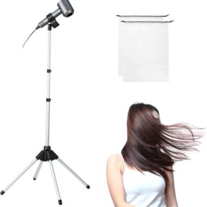 Hair Dryer Stand Hands Free, Portable Hair Dryer Holder Stand with Clamp & Non-Slip Quadpod, 63in/160CM Adjustable Floor Blower Stand Holder, Heavy Duty 360° Rotatable Foldable Lazy Hairdryer Standup
