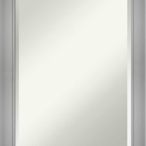 Amanti Art Silver Bathroom Mirror for Over Sink, 28x22 Flair Polished Nickel Rectangle Vanity Mirror, Medium Casual Frame, Hangs Horizonally and Vertically, Bathroom Wall Decor, Beveled Edge