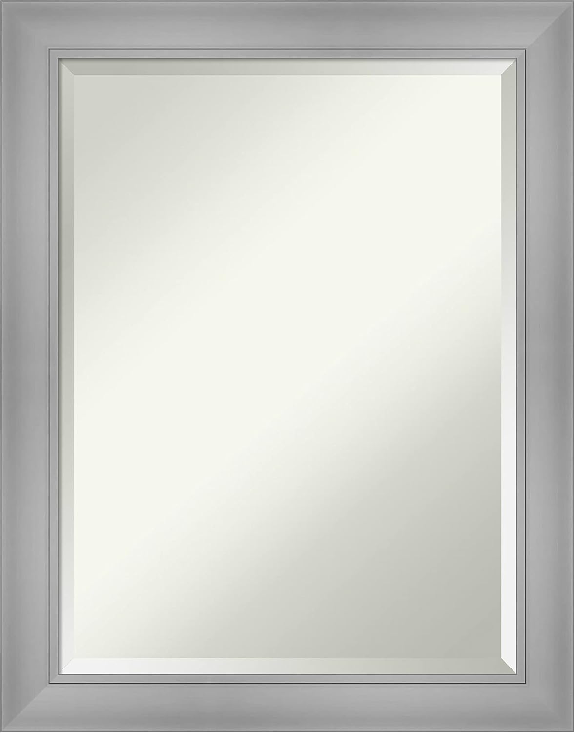 Amanti Art Silver Bathroom Mirror for Over Sink, 28x22 Flair Polished Nickel Rectangle Vanity Mirror, Medium Casual Frame, Hangs Horizonally and Vertically, Bathroom Wall Decor, Beveled Edge