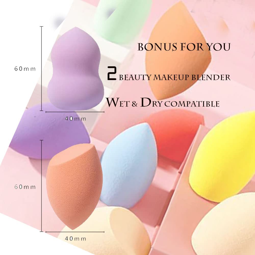 28-Piece Professional Makeup Brush Set with Beauty Blenders and Travel Bag Green - Image 9