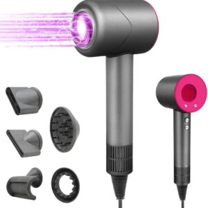 Hair Dryer with Diffuser, Negative Ionic Blow Dryer with 110, 000 RPM Brushless Motor, High-Speed Thermo-Control Hairdryer with Magnetic Nozzles, Perfect for Home, Travel (Gray)