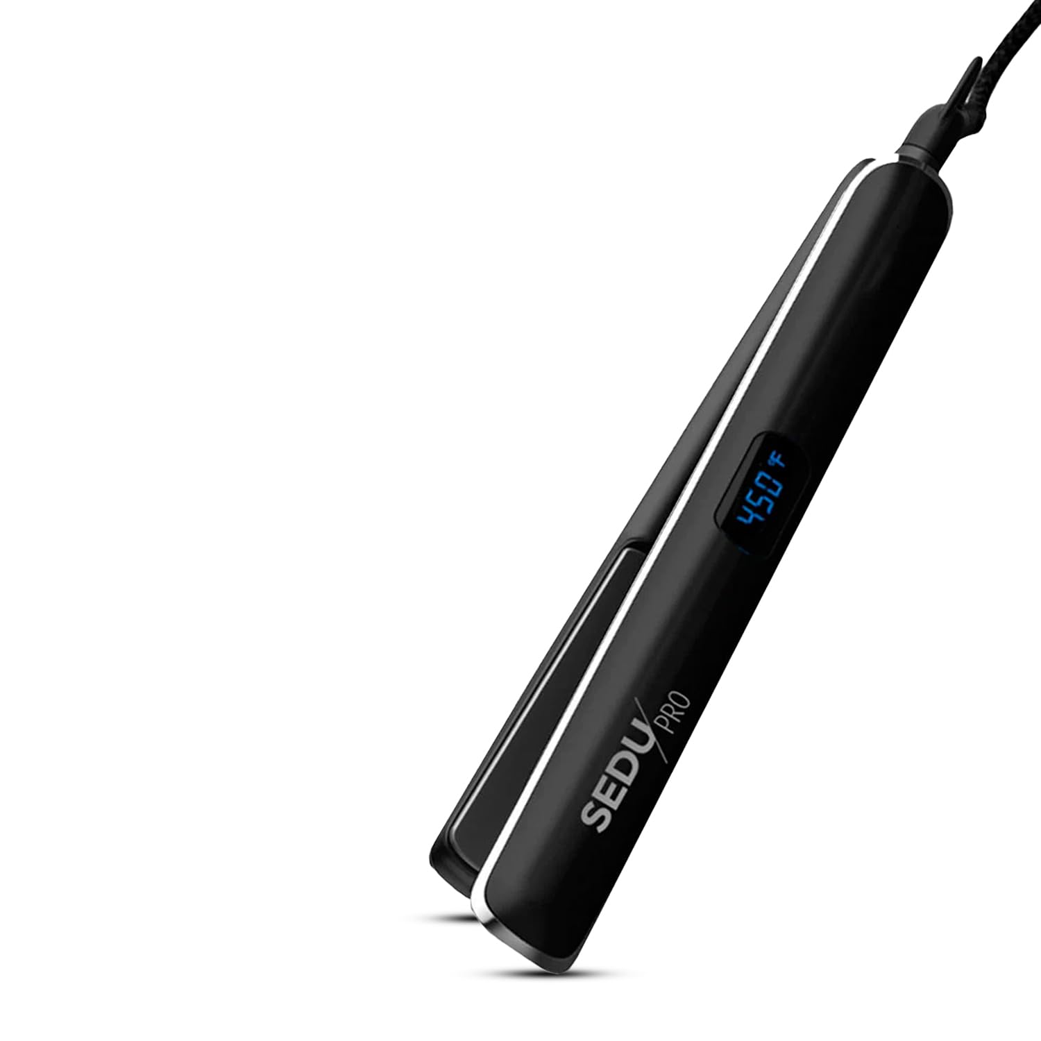 Sedu Pro 1’’ Styling Flat Iron with StyleShield Technology for Professional Salon and Home Use, Digital Temperature Display, Titanium Heating Core - Black
