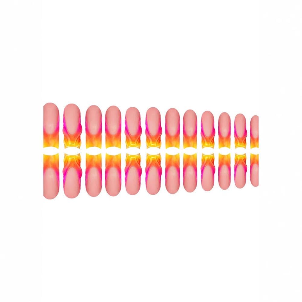 48Pcs Gradient Orange Pink French Tips Press on Toenails Water Ripple Press on Nails Long Square False Nails with Ombre Designs White Flower Fake Toes Glossy Summer Nails for Women Girls DIY Manicure - Image 3