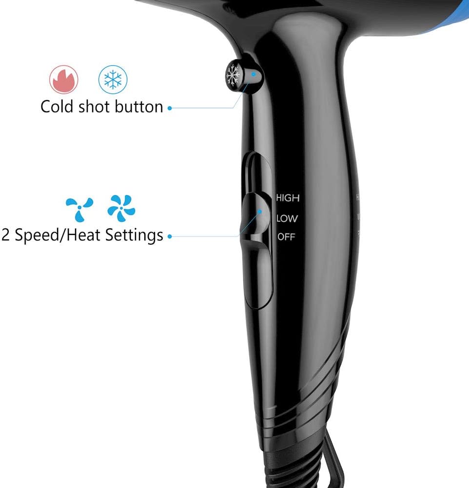 JINRI Hair Dryer, Lightweight Ceramic Negative Ion Hair Dryer with 2 Speed Settings, 6ft Power Cord, Hanging Loop, Removable Air Filter - Image 5