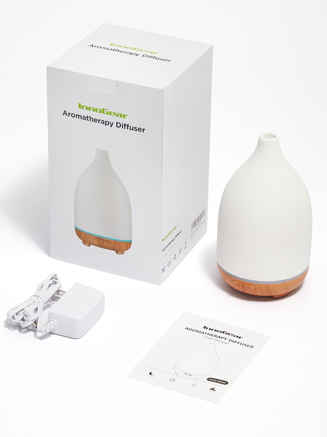 InnoGear Oil Diffuser, 150ML Ceramic Diffuser for Essential Oils Handcrafted Aromatherapy Diffuser Ultrasonic Cool Mist Humidifier with 2 Mist Modes Waterless Auto Off for Room Office, White - Image 7