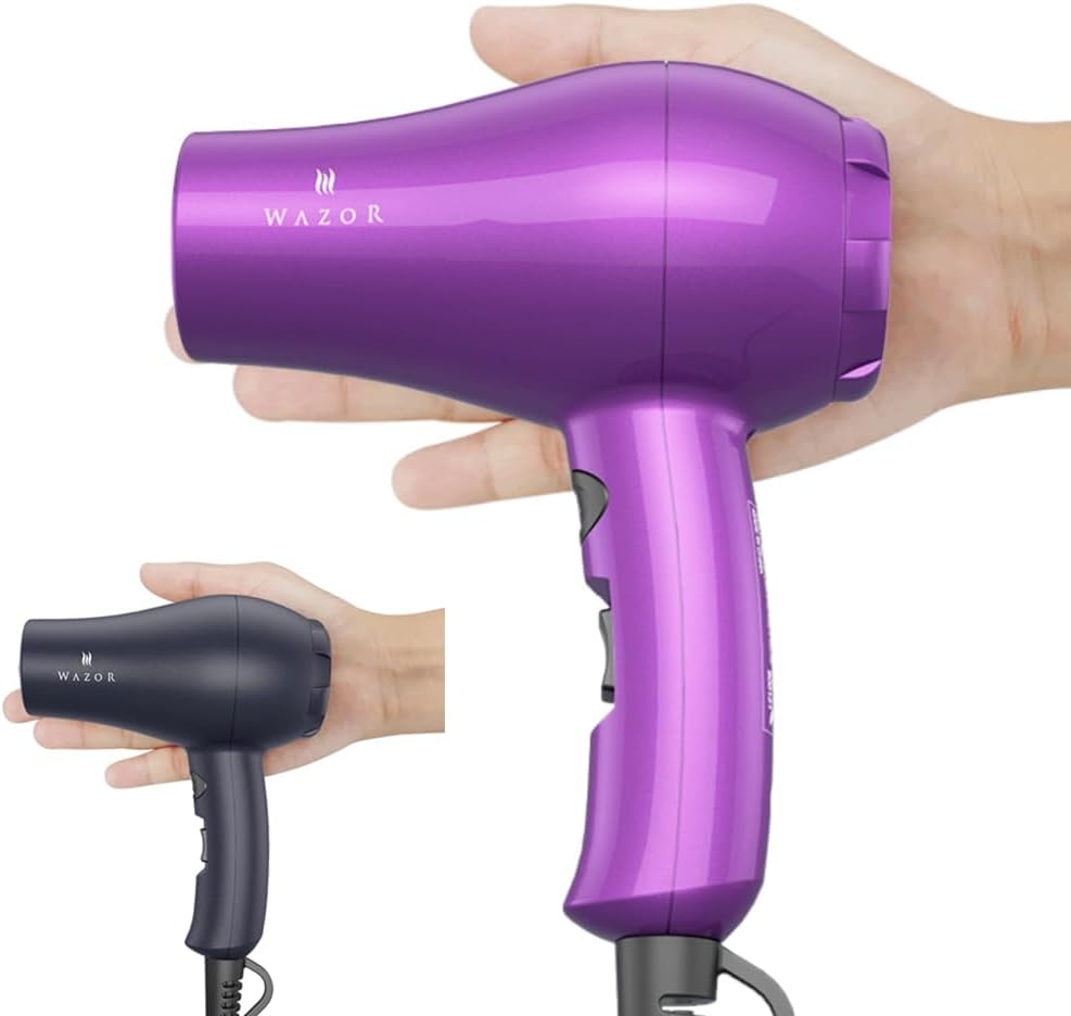Mini Lightweight Hair Dryer for Pour Painting & RV Compact Travel Blow Dryer for Kids 1000W Ionic Dryer with Concentrator, Cool Shot Button